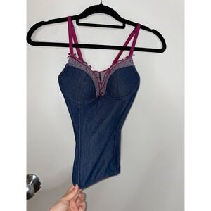Women's Vintage LEI Corset Style Bra Top With Floral Mesh Back